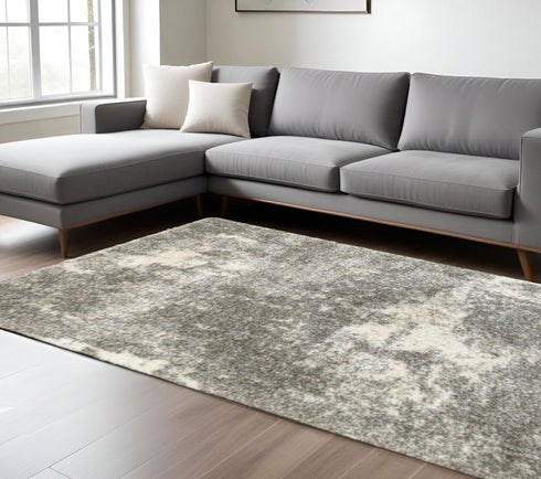 2' X 3' Gray And Ivory Distressed Abstract Scatter Rug